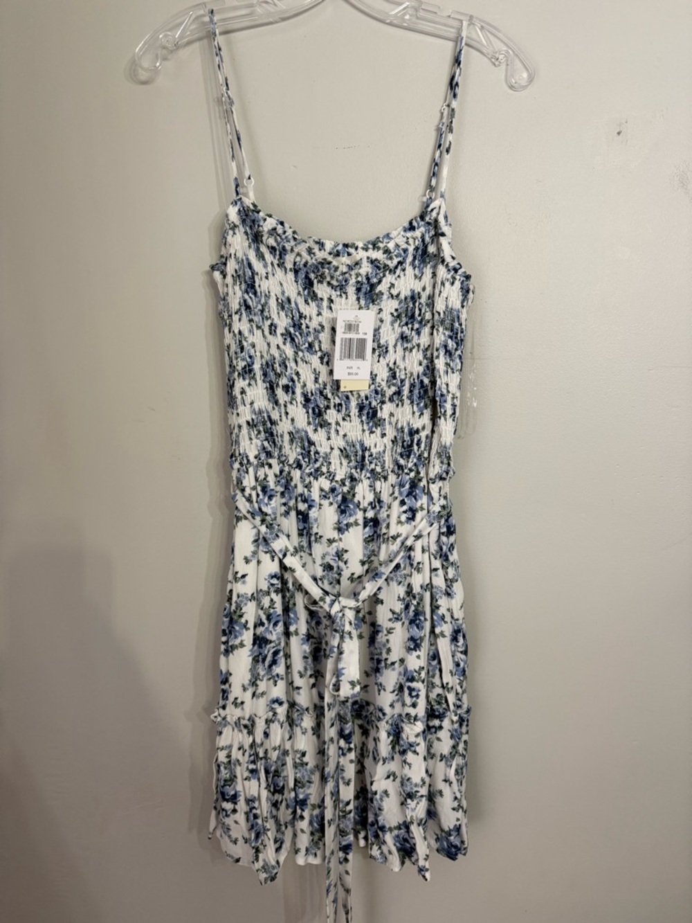 Row A  Floral Sundress Blue Flowers White Spaghetti Straps Size XL NWT
